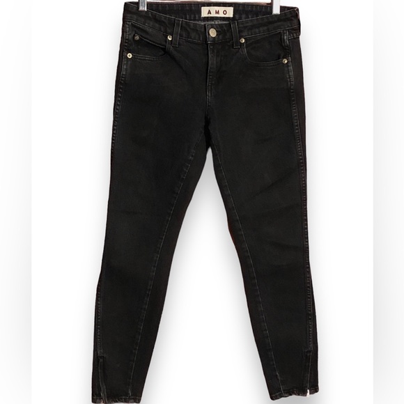 AMO REVOLVE $290 Black Wash Twist Zip Skinny Jeans EUC! - Picture 5 of 11